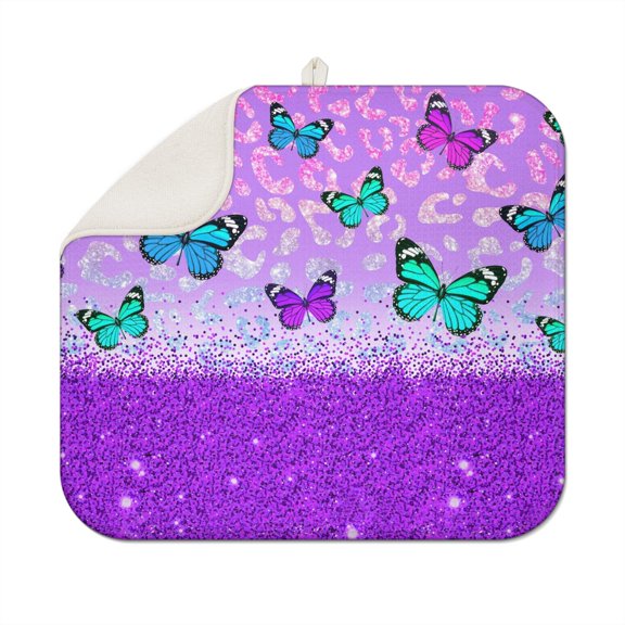 Butterfly Print Design Dish Drying Mat - Ultra Absorbent Microfiber Kitchen Mat, Non-Slip Heat Resistant Pad, Compact Foldable (Modern Aesthetic Style)