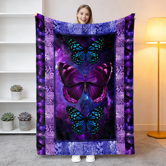 Butterfly Print Flannel Blanket 60x80 Inches Oversized Soft Warm Lightweight Throw Blanket for Couch Bed Sofa Living Room Camping Travel Gift All Season Cozy Decorative Blanket with Hemmed Edges