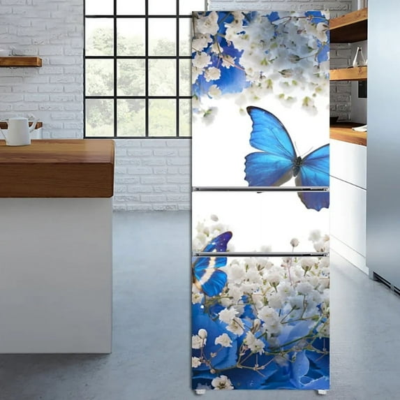 Butterfly Print Kitchen Fridge Decorative Stickers PVC Waterproof Duplex Refrigerator Door Wrap Full Covering Fashion Wall Decal