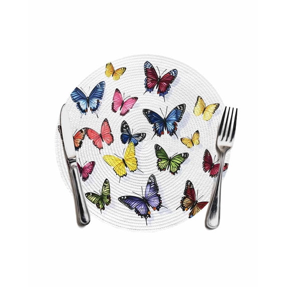 Butterfly Print Round Placemats for Dinning Tables, Heat-proof Braided ...