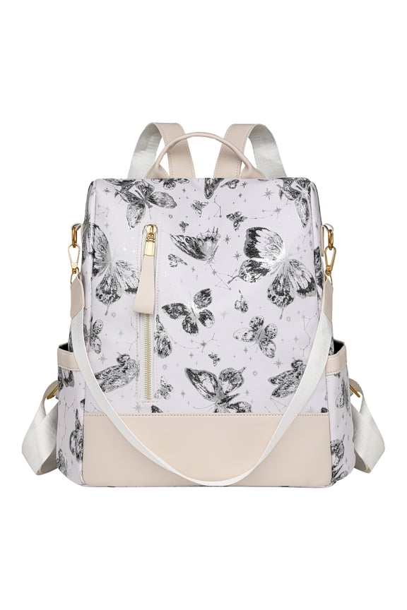Butterfly Print School Backpack, Multi-pocket Backpack with Detachable Shoulder Strap, Large Schoolbag for Outdoor College, Black