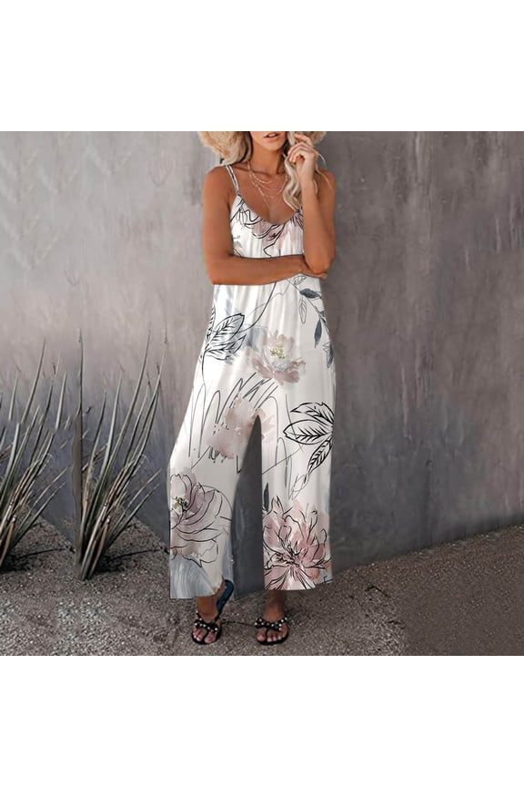 Butterfly Print Straps Jumpsuits for Women Loose Fiited Wide Leg Lounge Beach Vacation Rompers