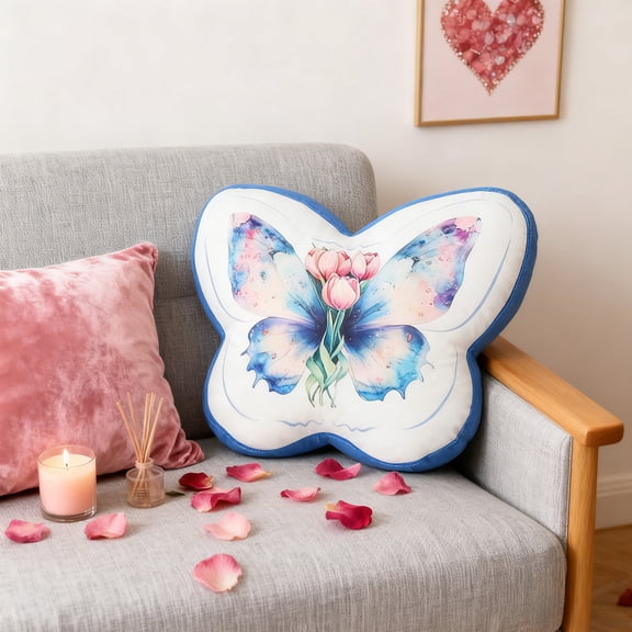 Butterfly Print Throw Pillow for Christmas Valentine’s Day, Soft Polyester Decorative Cushion – Festive Backrest Accent for Sofa Bed Tiered Tray Holiday Gifting