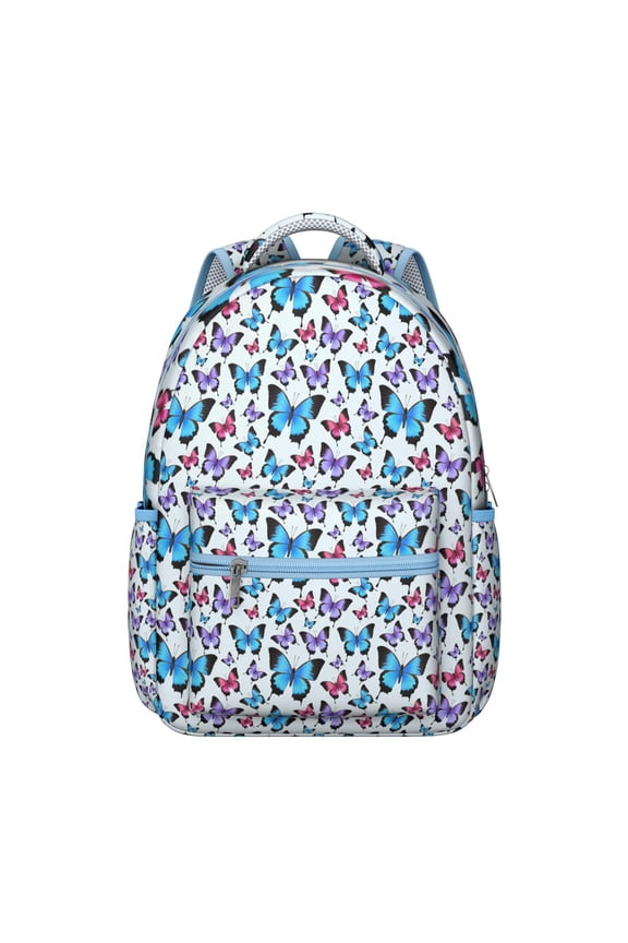Butterfly Print Travel Backpack - Spacious Bookbag with Laptop Sleeve, Luggage Strap, Breathable Mesh Back Panel