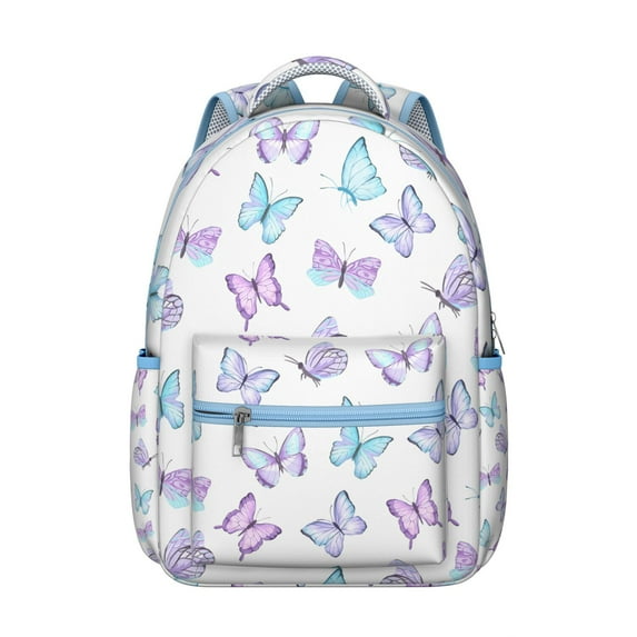 Butterfly Print University Bookbag - Stylish Backpack with Laptop Compartment, Side Mesh Pockets, Lightweight Fabric