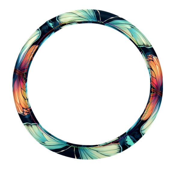 Butterfly Printed 14.5 Inch PVC Leather Car Wheel Covers Steering Wheel Cover Auto Accessories