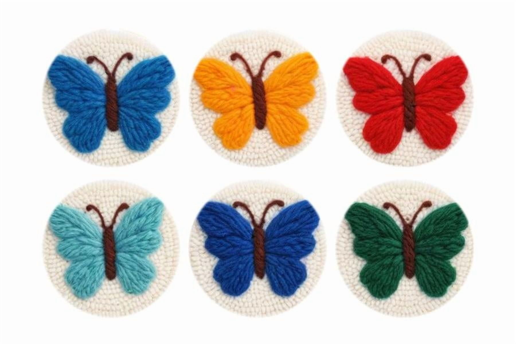 Butterfly Punch Needle Coasters Kit,6-pattern punch needle Needle Coasters Kit ,Punch Art for Beginners,Suitable for Home Decoration