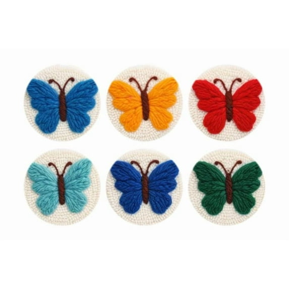 Butterfly Punch Needle Coasters Kit,6-pattern punch needle Needle Coasters Kit ,Punch Art for Beginners,Suitable for Home Decoration