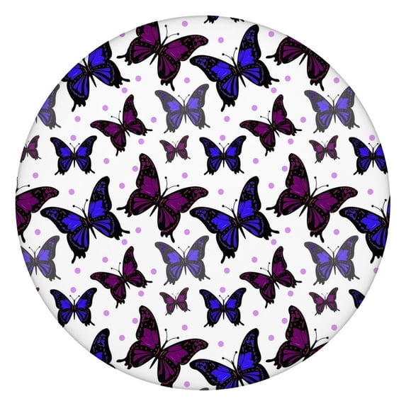 Butterfly Purple Blue Dot Pattern Round Fitted Tablecloth with Elastic Edge,Dining Table Cover Waterproof,Outdoor Round Tablecloth for Camping,Dining,Indoor and Outdoor