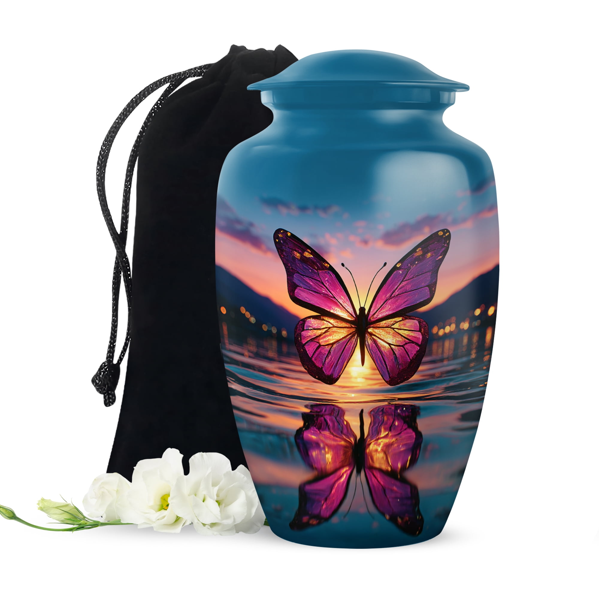 Butterfly Purple Urns For Human Ashes Mother - Large Blue Urns For Human Ashes Adult Male - Memorial Cremation Urns For Man And Woman - Funeral Urn For Grandfather, 10 Inch