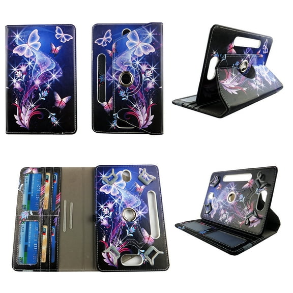 Butterfly Purple tablet case 8 inch for HP Slate S8 8" 8inch android tablet cases 360 rotating slim folio stand protector pu leather cover travel e-reader cash slots