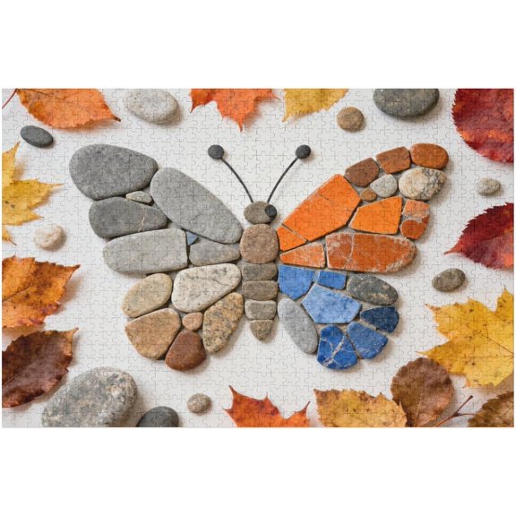 Butterfly Puzzles for Adults 1000 Pieces, Mosaic Stone Art Colorful Wings Jigsaw Puzzle, Butterfly Nature Aesthetic Puzzle Fall Leaves Pebble, Challenge for Adults