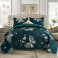 thumbnail image 1 of Butterfly Queen Quilt Set - Soft Microfiber Lightweight 3-Piece for All Season, Dark Green (1 Quilt, 2 Shams), 1 of 9