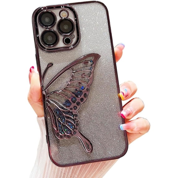 Butterfly Quicksand Glitter Bling Aesthetic TPU Case for Women Girls Compatible with iPhone Case (Black,iPhone 14)