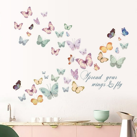 Butterfly Quote Peel and Stick Wall Decals,Self-Adhesive Multicolor Butterflies Peel and Stick Decorative Wall Stickers for Bedroom,Living Room