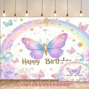 Butterfly Rainbow Birthday Backdrop, Sparkly Floral Star Party Photo Background, Perfect For Birthday Celebration, Party Atmosphere Decoration Wall Hanging Banner
