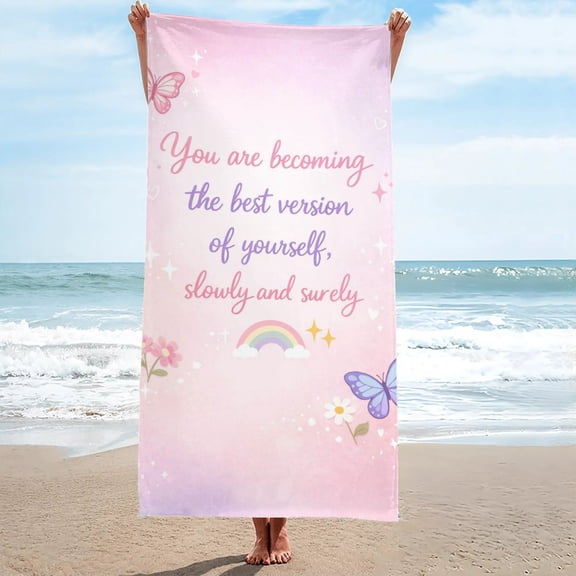 Butterfly Rainbow Floral Motivational Inspirational Oversized Beach Towel, Sand-Free 27.5" x 55"