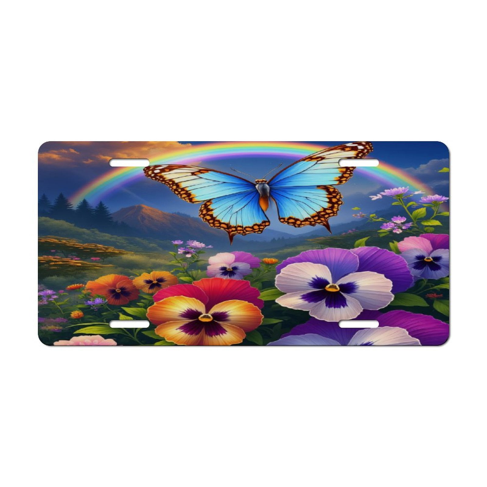 Butterfly over Rainbow Garden Car Decorative Front License Plate,Vanity