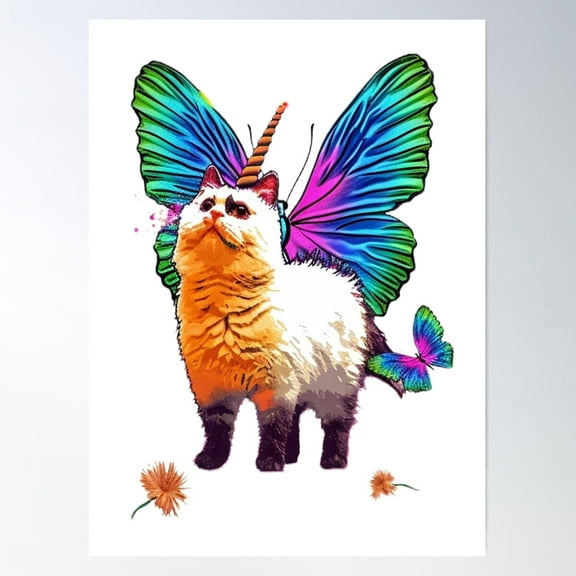 Butterfly Rainbow Unicorn Cat: Fabulous Fantasy Poster Wall Art, Modern Wall Decor For Living Room Bedroom, 8x12 UNFRAMED