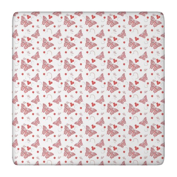 Butterfly Red Pattern Heart Pattern Square Fitted Tablecloth with Elastic Edge,Square Table Cover,Washable Elastic Table Cover for Home Kitchen Party Decor 36"x36"