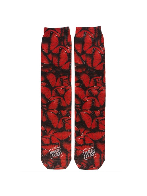 Butterfly Red Pattern Sublimated Socks - One Size