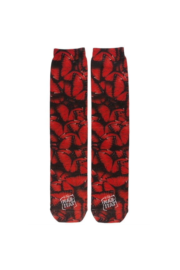 Butterfly Red Pattern Sublimated Socks - One Size