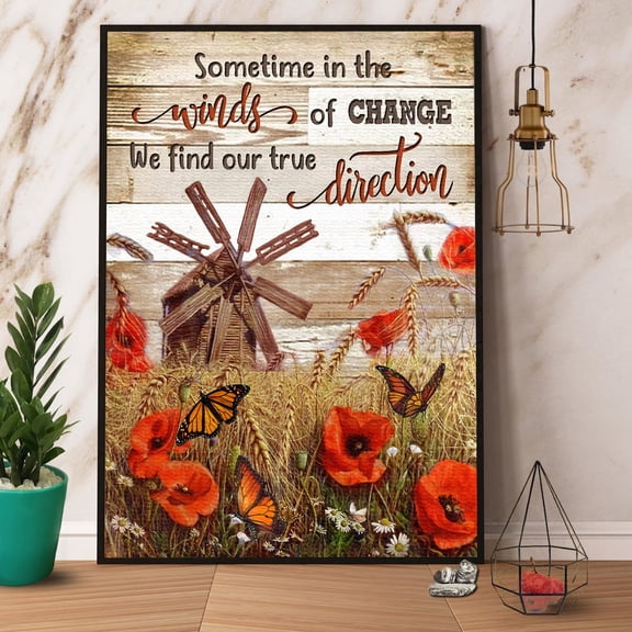 Butterfly & Red Poppy Sometimes In The Minds Of Change Satin Poster Wall Art Decor 11 x 17 Inch Poster