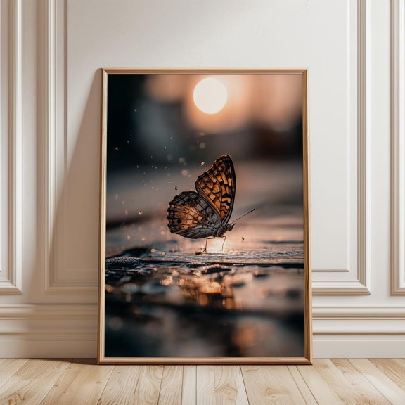 Butterfly Reflection Wall Art Sunset Nature Photography Print, Poster Only