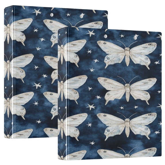 Butterfly Repeat Pattern 12.4x10.6in PVC Round Ring Binders, 2-Pack, D-Ring 3-Hole, Metal Clip
