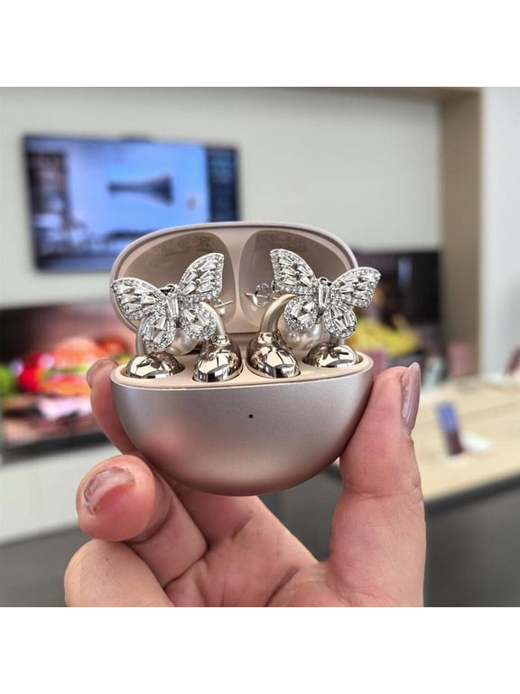 Butterfly Rhinestone for Clip on Earbuds Open Ear, Removable Ear Accessories Exquisite DIY Decoration, 2025 Elegant Clip-On Ear Jewelry Zirconia Decorative Earphone Accessories (Pink Diamond)