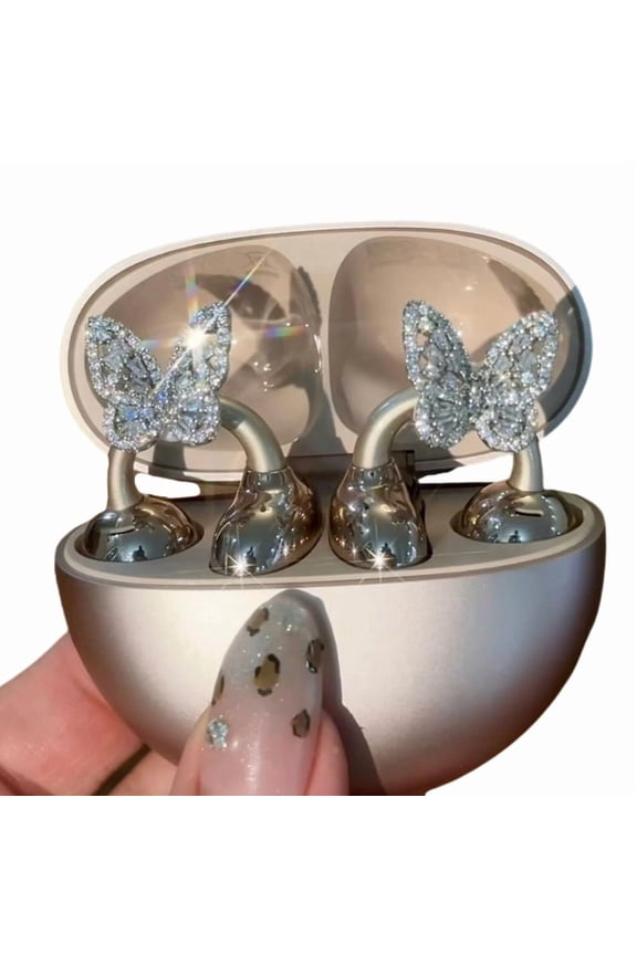 Butterfly Rhinestone Clip on Earbuds Open Ear, Removable Ear Accessories DIY Decoration