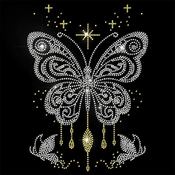 Butterfly Rhinestone Iron on Hotfix Transfer Decal Starlight Butterfly Bling DIY Patch Repair Hot Fix Applique for DIY T-Shirt Jacket Bag Jeans Craft Clothing Accessory