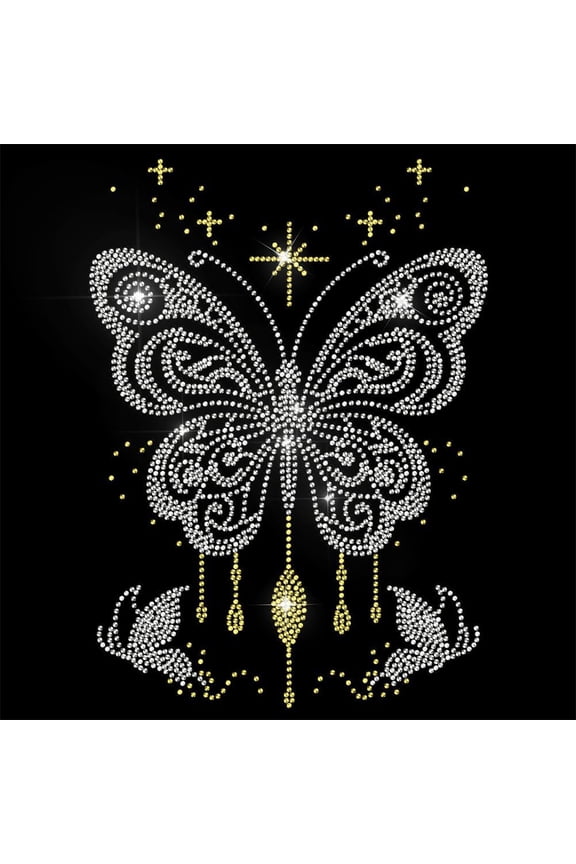 Butterfly Rhinestone Iron on Hotfix Transfer Decal Starlight Butterfly Bling DIY Patch Repair Hot Fix Applique for DIY T-Shirt Jacket Bag Jeans Craft Clothing Accessory