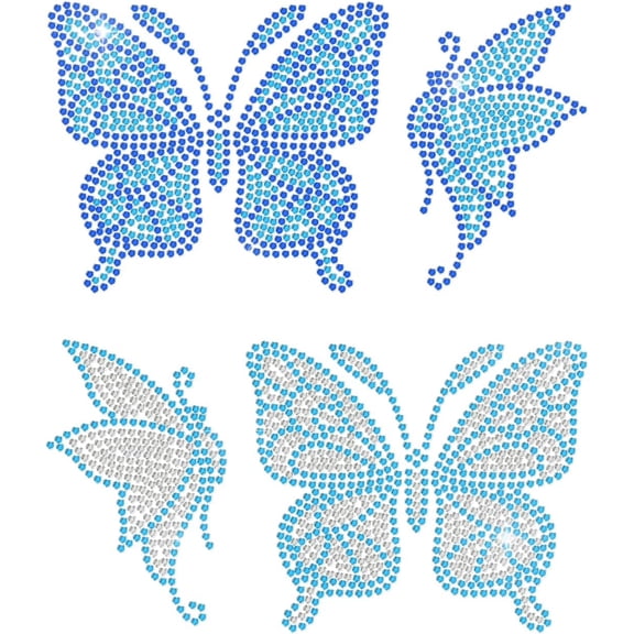 Butterfly Rhinestone Iron-On Transfer 4 Styles Blue Applique 11.7 x 8.3 inches