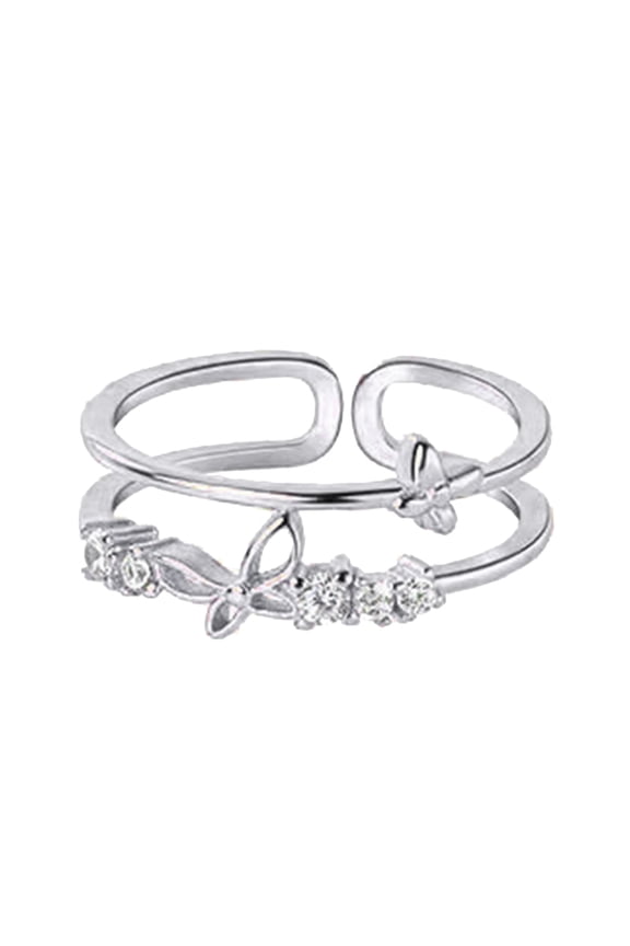 Butterfly Rhinestone Ring - Copper Material, Silver Color, Adjustable, For Women Teen, Suitable For Birthdays, Back To School & Gifting