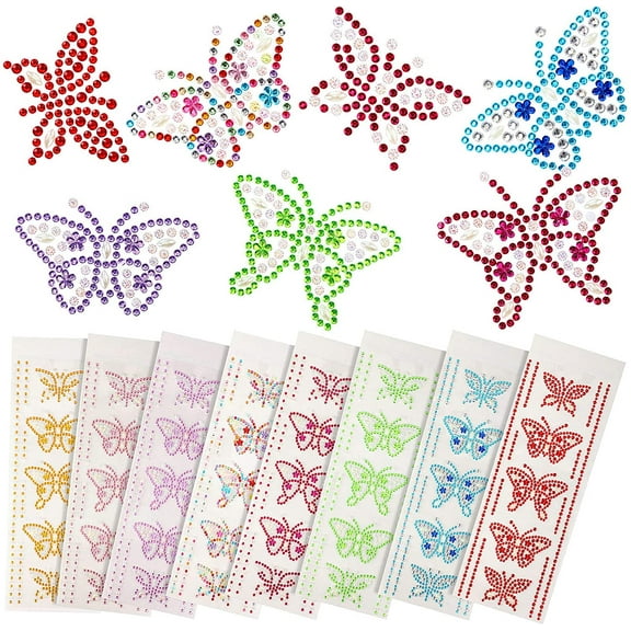 Butterfly Rhinestone Stickers Gem Self Adhesive Stickers Butterfly Diamond Stickers Butterfly Crystal Gems Sticker for DIY Craft, Cell Phones, Books, Cups, Photo Album Decorations