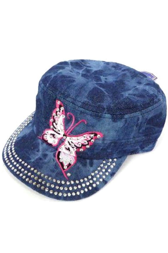 Butterfly Rhinestone Women's Dazzle Cadet Hat (Dark Splash Denim)