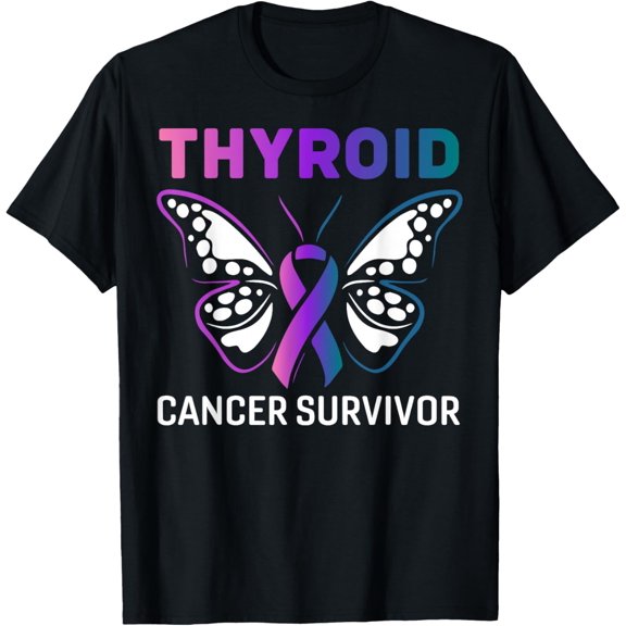 t-shirt Butterfly Ribbon Thyroid Cancer Survivor mens，black，women，funny，men，journey，Crew Neck, Short Sleeve,printing