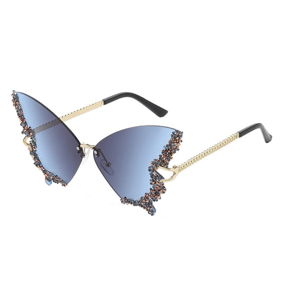 Butterfly Rimless Sunglasses for Women, Gradient Lens Rhinestone Trim Metal Temples Fashion Eyewear for Outdoor Travel Party Daily Wear Gray
