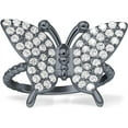 thumbnail image 1 of Butterfly Ring Beaded Band Cubic Zirconia Black Tone 925 Sterling Silver, Size 9, 1 of 7