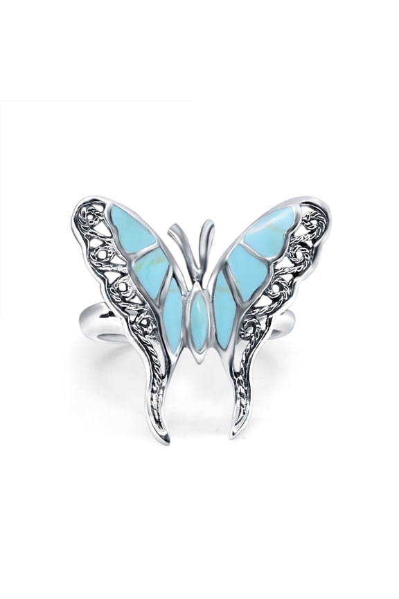 Butterfly Ring Oxidized Turquoise 925 Sterling Silver Size 9