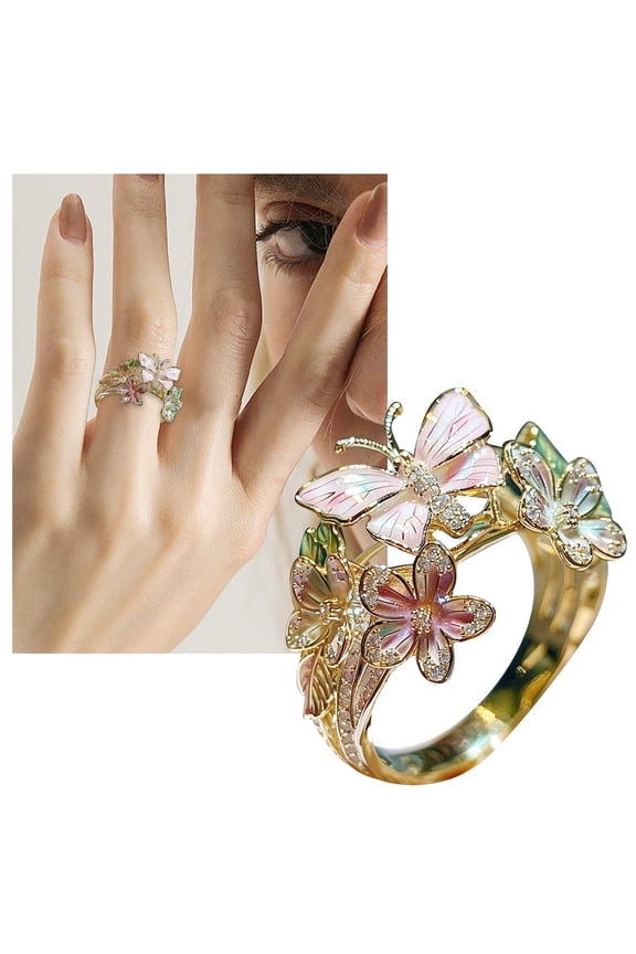 Butterfly Ring Sterling Silver Butterfly Adjustable Open Ring Design Ring Crystal Rings For Women Butterfly Jewelry Gifts Cold Wind Advanced Sense Design