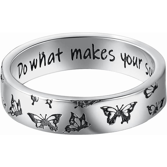 Butterfly Rings, 925 Sterling Silver Various Flying Butterflies Rings for Women Bohemian Delicate Do What Makes Your Soul Shine Letters Ring Cute Insect Wedding Bands Jewelry Gifts for Her
