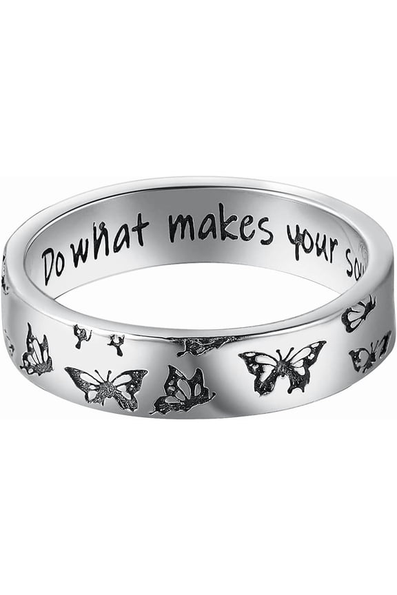 Butterfly Rings, 925 Sterling Silver Various Flying Butterflies Rings for Women Bohemian Delicate Do What Makes Your Soul Shine Letters Ring Cute Insect Wedding Bands Jewelry Gifts for Her