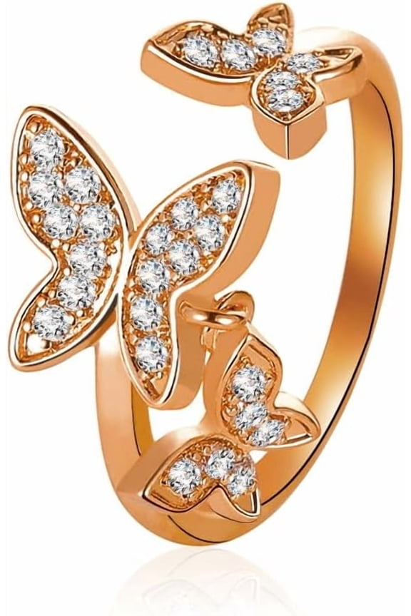 Butterfly Rings for Women Dainty Cubic Zirconia Open Butterfly Finger Ring Adjustable Rhinestone Double Butterfly Knuckle Ring for WomenF