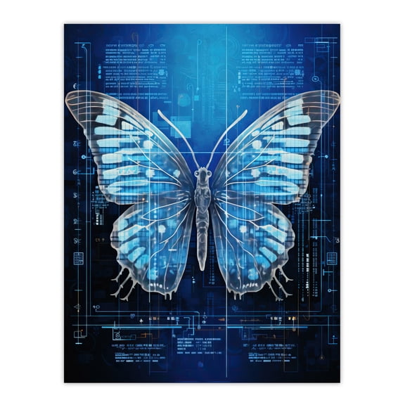 Butterfly Robot Hybrid Schematic Blueprint Futuristic Secret Complex Arcane Manuscript Gift For Him Man Cave Unframed Wall Art Print Poster Home Decor Premium