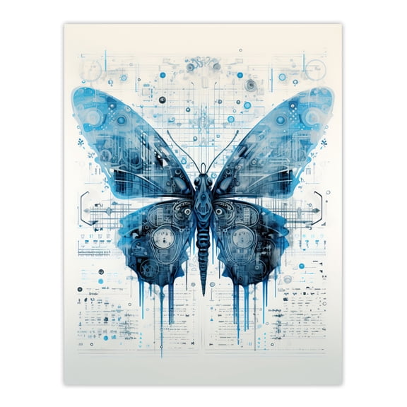 Butterfly Robot Hybrid Secret Military Schematic Blueprint Futuristic Complex Arcane Manuscript Gift For Him Man Cave Large Wall Art Poster Print Thick Paper 18X24 Inch