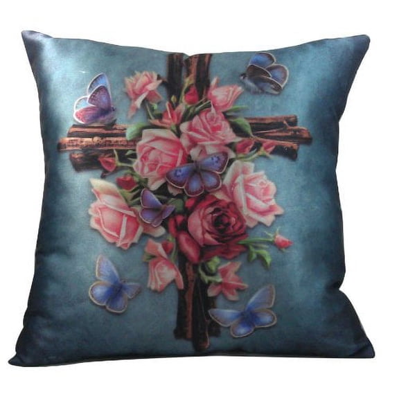 Butterfly Rose Cross Pillow