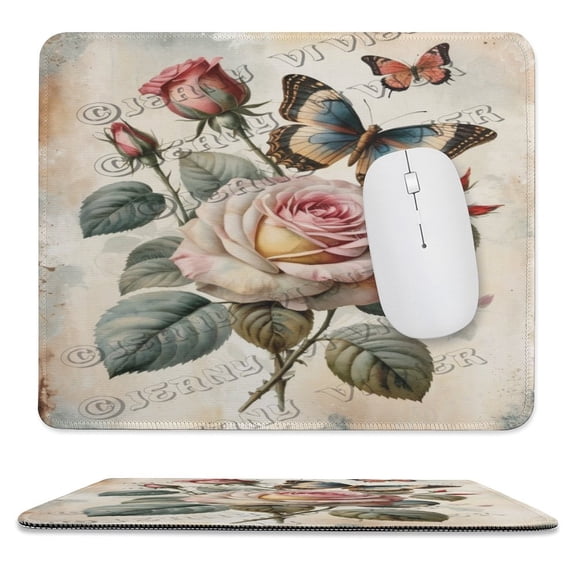 Butterfly And Rose Gaming Mouse Pad Custom, Flower Mouse Pads for Wireless Mouse Desk Accessories,Small Mouse Pads for Desk,Stitched Edge Mousepad with Non-Slip Rubber Base 10"x12"