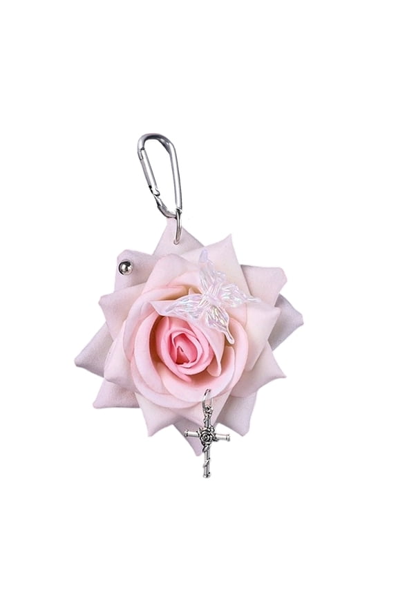 Butterfly Rose Keychain Artistic Floral Accent PVC Backpack Decoration Stylish Crucifix Charm For Bags Keys